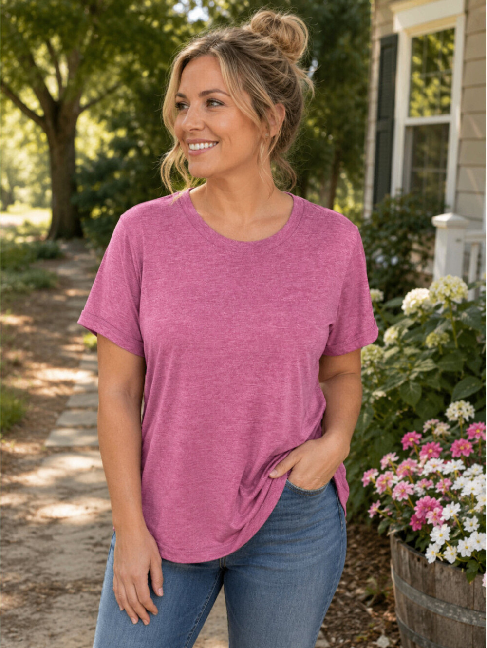 Eddie Bauer Womens Pink Heather Activewear T-Shirt Top Size M Short Sleeve